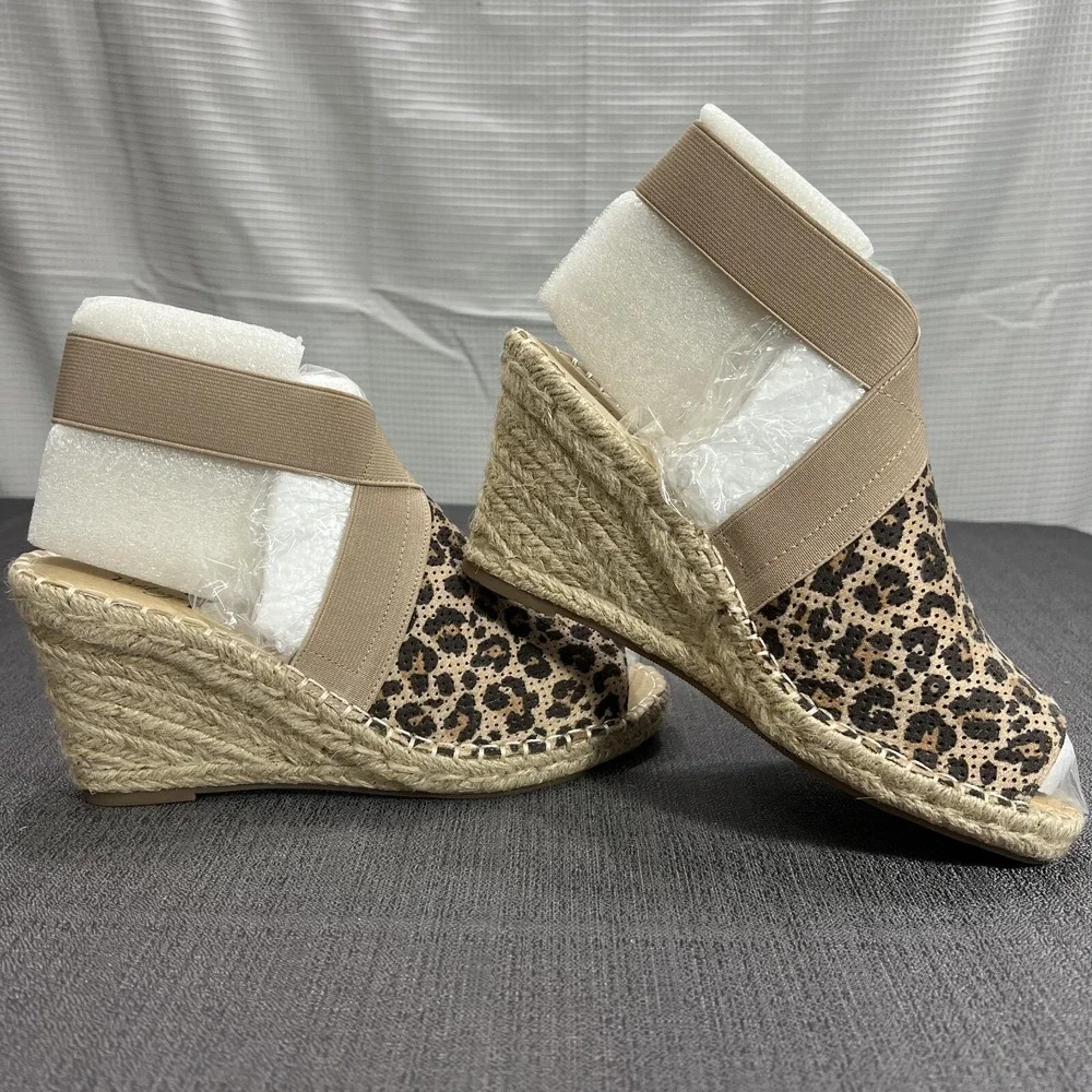 Vintage 7‎ Eight Leopard Print Woven Wedge Ankle Strap Size 7 M Women's Shoes